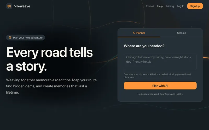 Mileweave trip planner interface