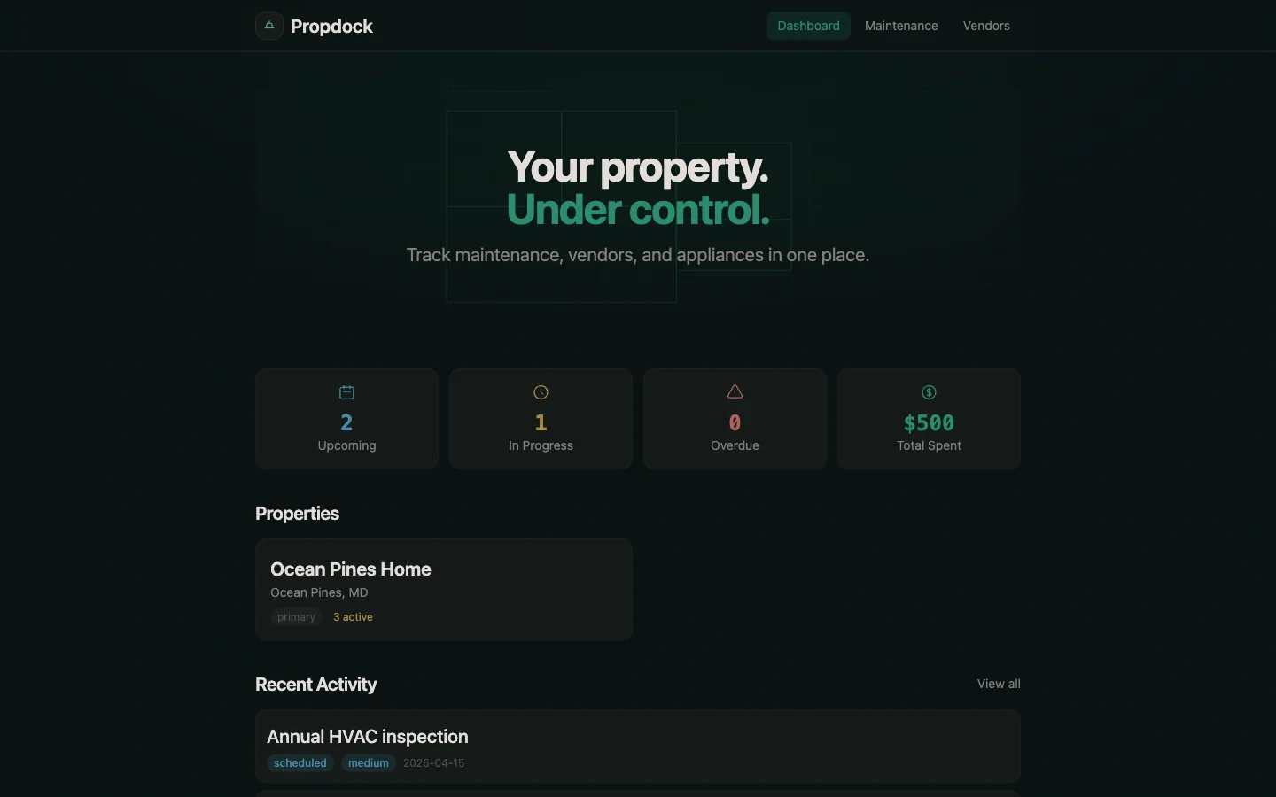 Propdock property maintenance tracker